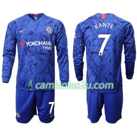 Camisolas de Futebol Chelsea Kante 7 Criança Equipamento Principal 2019/20 Manga Comprida